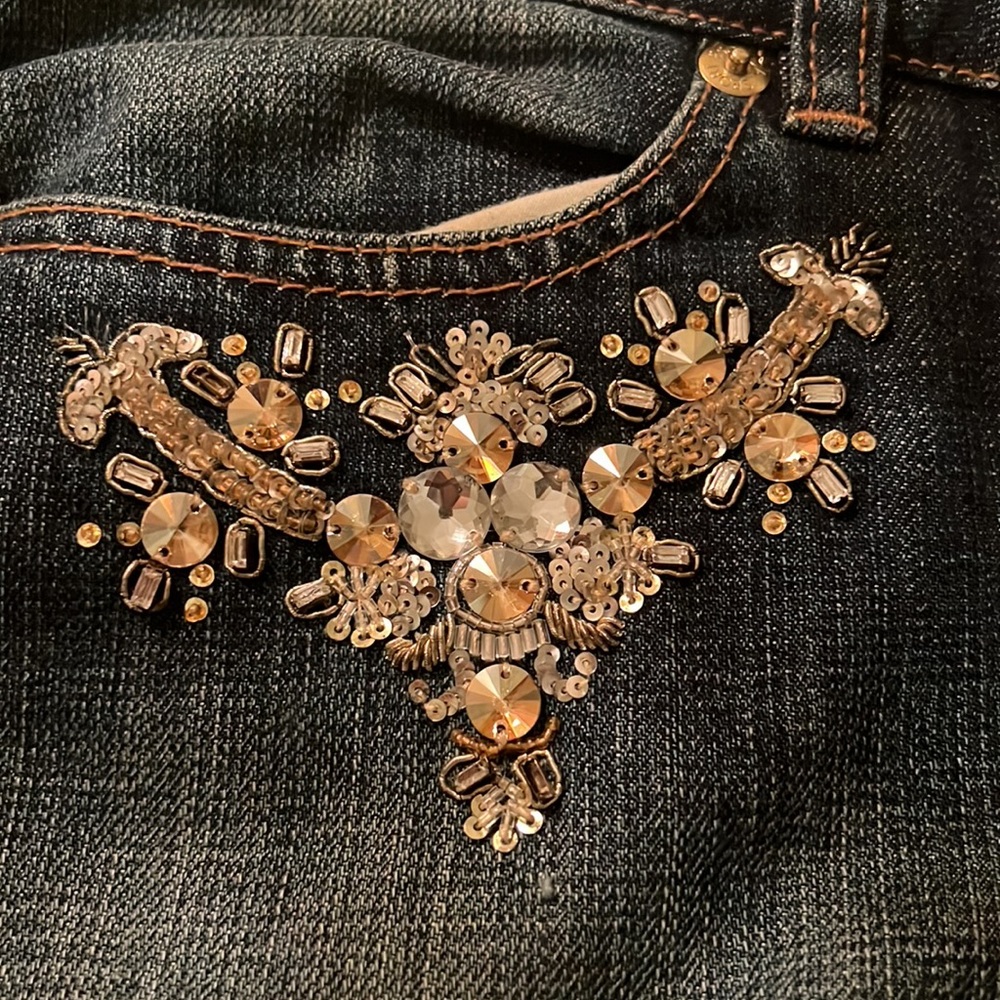 Escada Jeans Rhinestone, embroidery. Size 14. - Picture 8 of 10